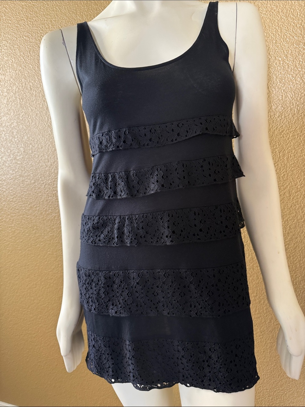 Black Crochet Tiered Mini Dress - Womens